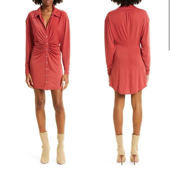 Cinq A Sept Arden Sumac Dress Button Down Scrunch Ruched Mini Small - Picture 1 of 11